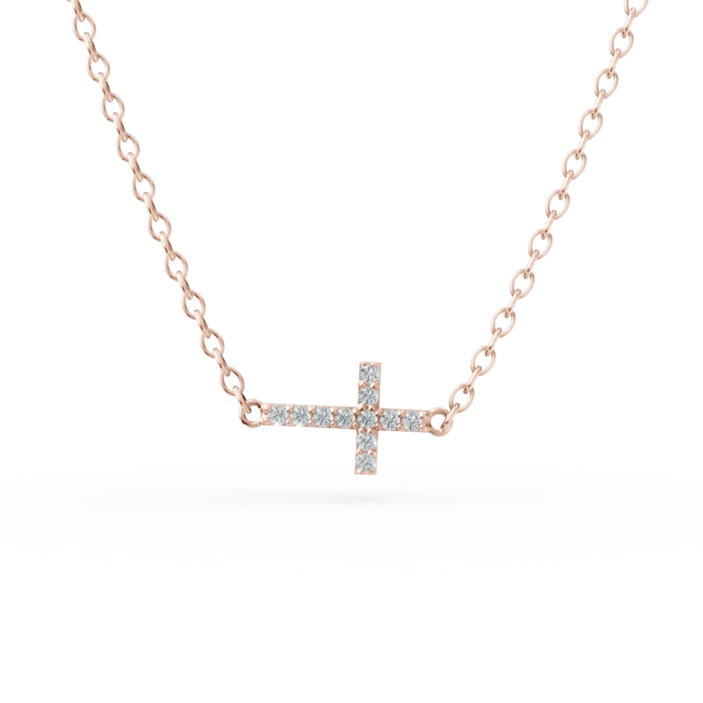 Lant cu pandantiv cruce si zirconii din aur roz