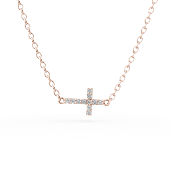 Lant cu pandantiv cruce si zirconii din aur roz