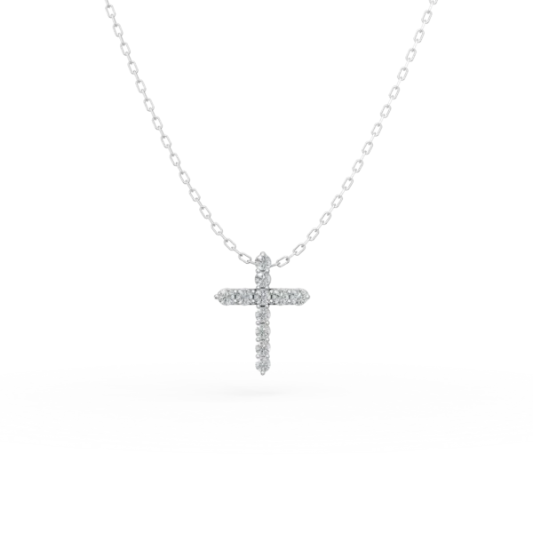 Lant cu pandantiv cruciulita din aur alb cu diamante de 0.08ct