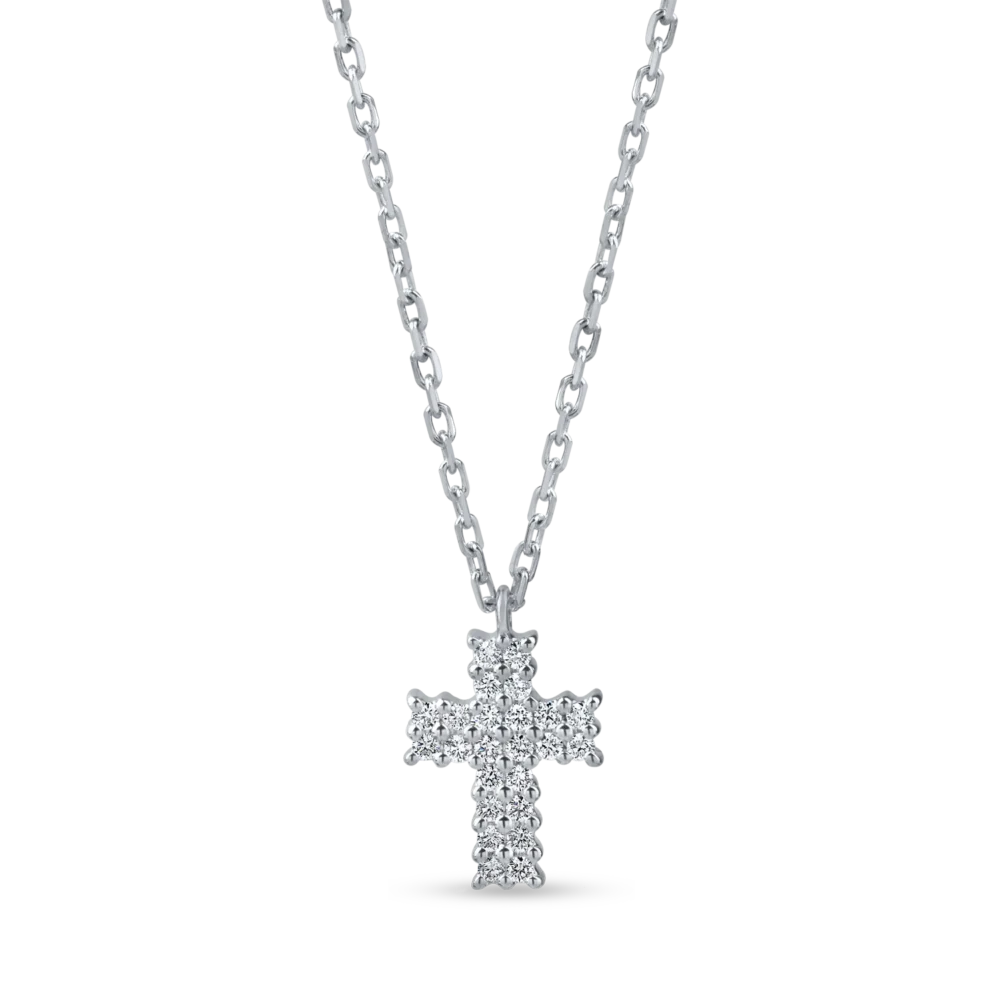 Lant cu pandantiv cruciulita din aur alb cu diamante de 0.2ct