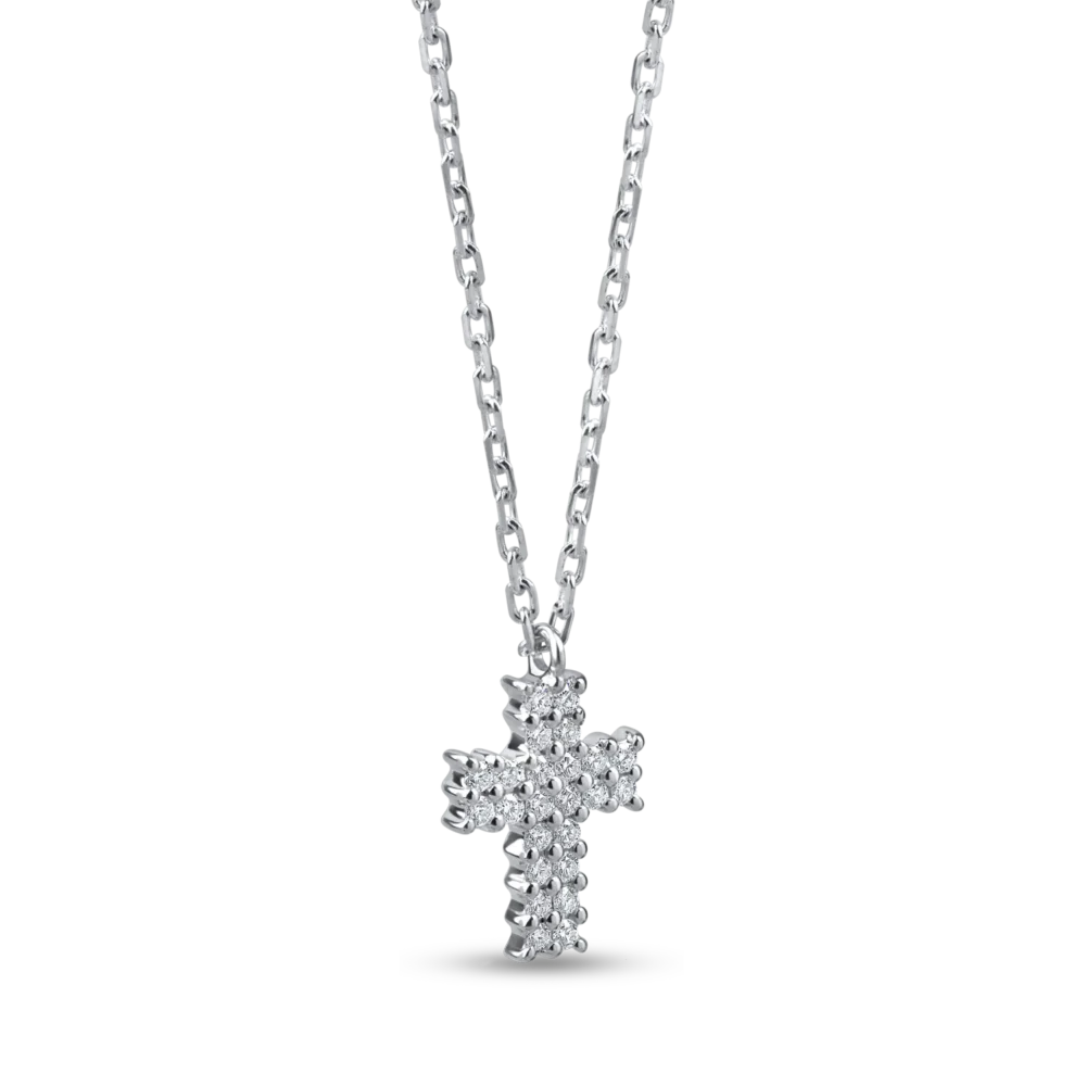 Lant cu pandantiv cruciulita din aur alb cu diamante de 0.2ct - imagine 2