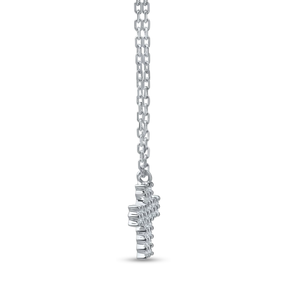 Lant cu pandantiv cruciulita din aur alb cu diamante de 0.2ct - imagine 3