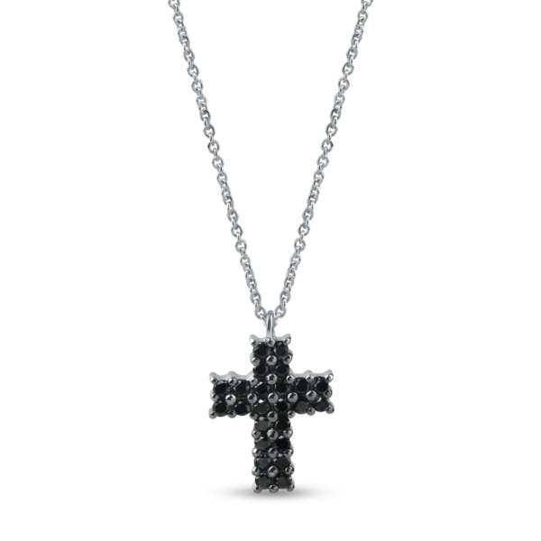 Lant cu pandantiv cruciulita din aur alb cu diamante negre de 0.2ct