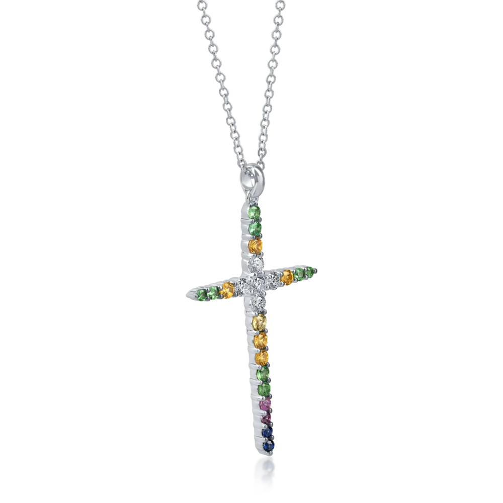 Lant cu pandantiv cruciulita din aur alb cu pietre pretioase de 1.1ct - imagine 2