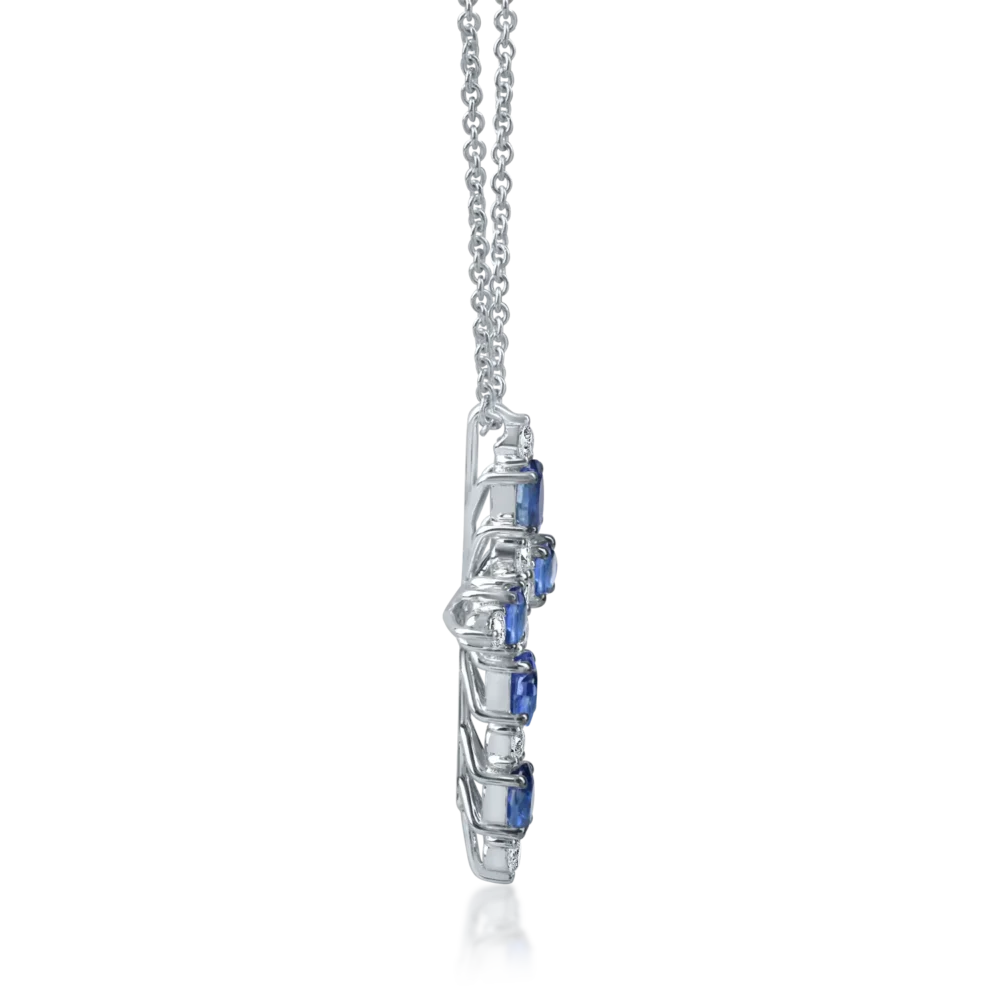 Lant cu pandantiv cruciulita din aur alb cu safire ovale de 1.1ct si diamante de 0.2ct - imagine 3