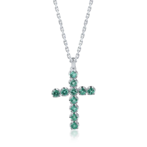 Lant cu pandantiv cruciulita din aur alb cu smaralde de 1.1ct