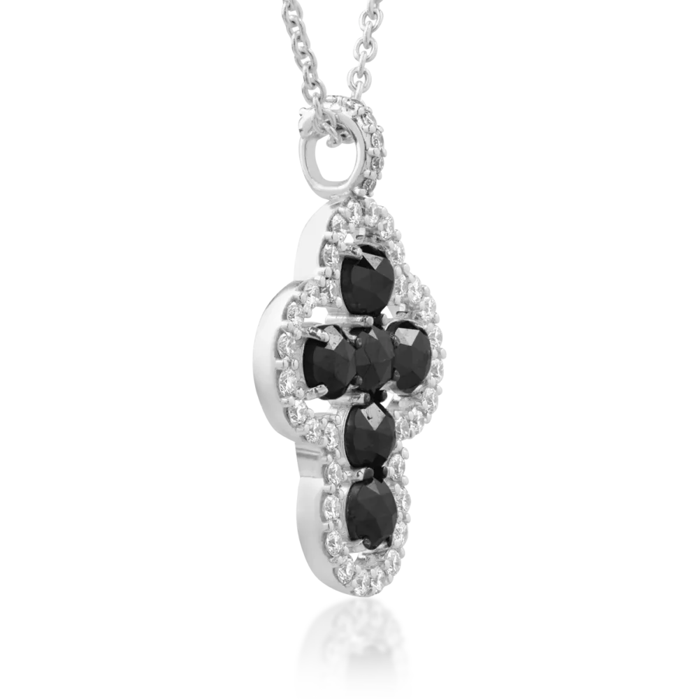 Lant cu pandantiv cruciulita din aur alb cu diamante negre rose de 0.88 si diamante transparente de 0.33ct - imagine 3