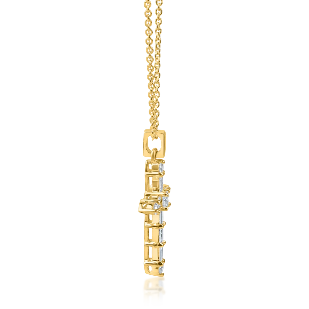 Lant cu pandantiv cruciulita din aur galben cu diamante baguette, princess si rotunde de 0.4ct - imagine 3