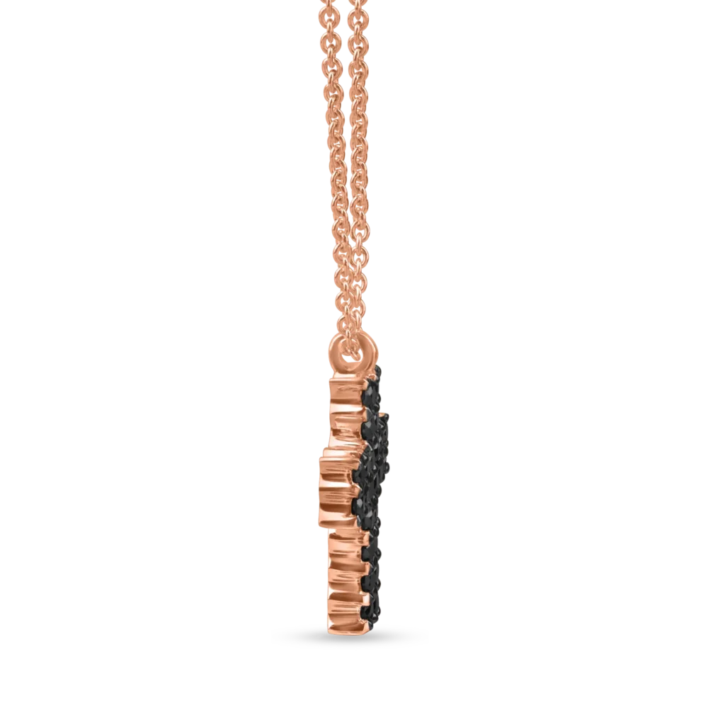 Lant cu pandantiv cruciulita din aur roz cu diamante negre de 0.7ct - imagine 3