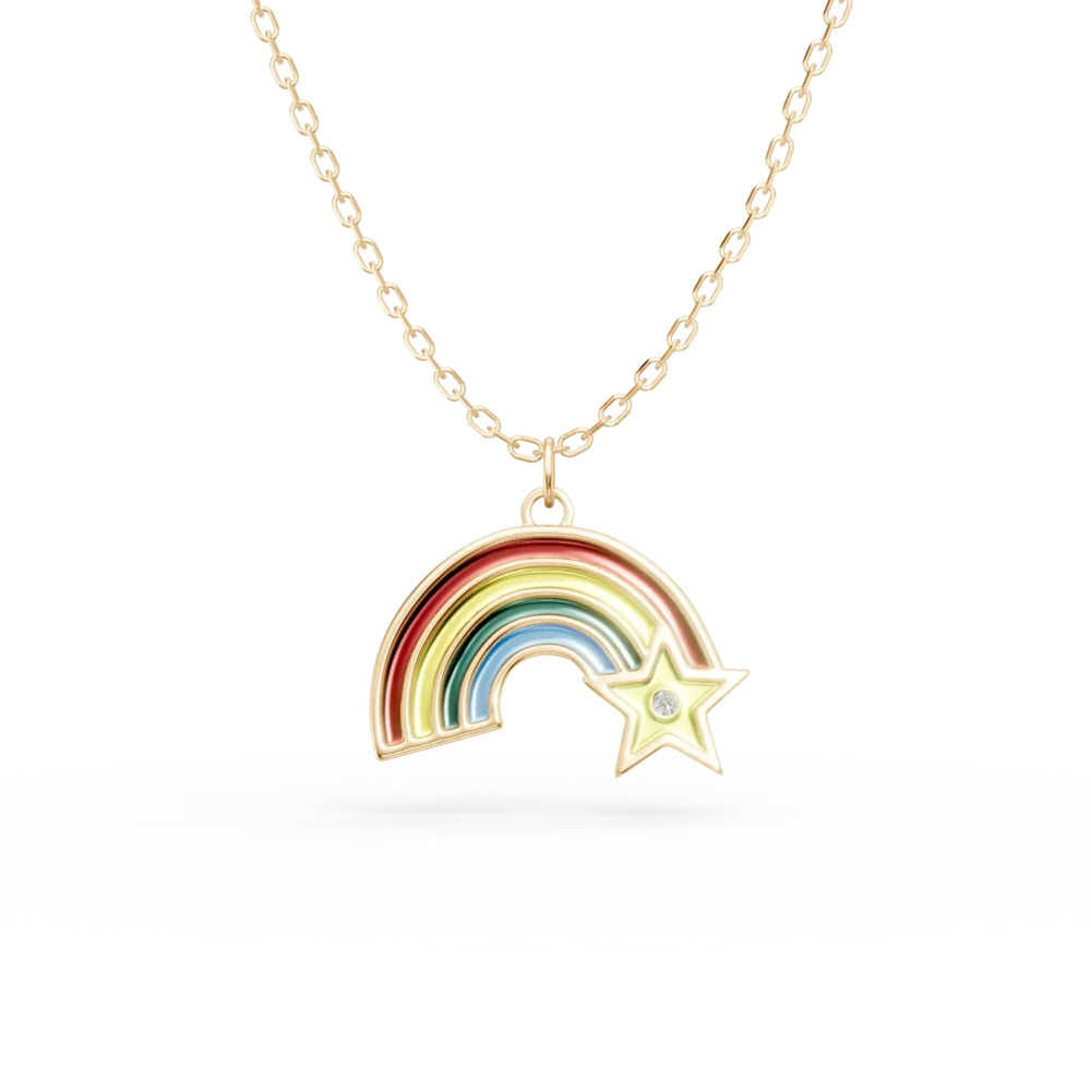 Lant cu pandantiv curcubeu din aur galben cu diamant de 0.003ct pentru copii