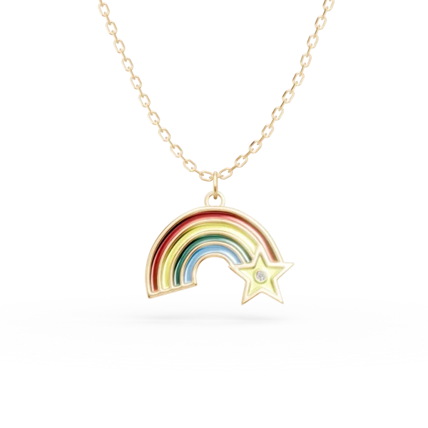 Lant cu pandantiv curcubeu din aur galben cu diamant de 0.003ct pentru copii