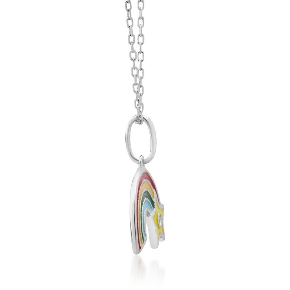 Lant cu pandantiv curcubeu pentru copii din aur alb cu diamant de 0.003ct - imagine 3