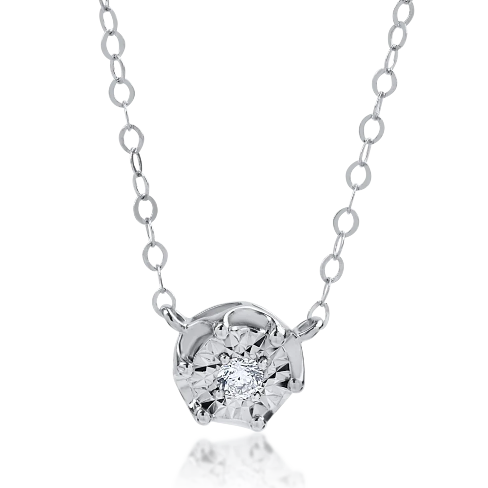 Lant cu pandantiv din aur alb cu diamant de 0.03ct