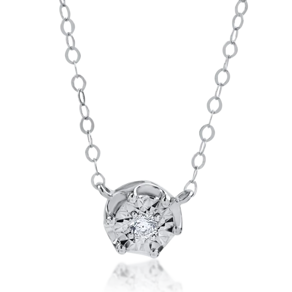 Lant cu pandantiv din aur alb cu diamant de 0.03ct