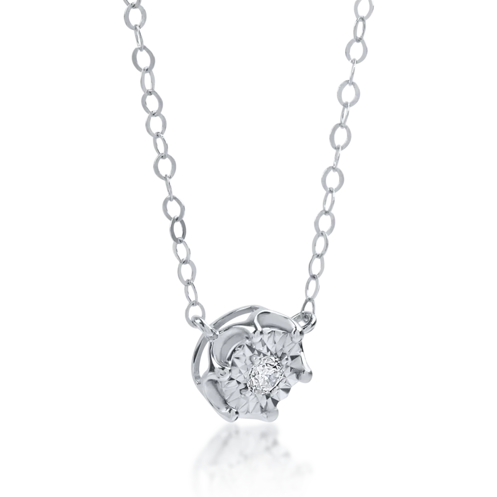 Lant cu pandantiv din aur alb cu diamant de 0.03ct - imagine 2