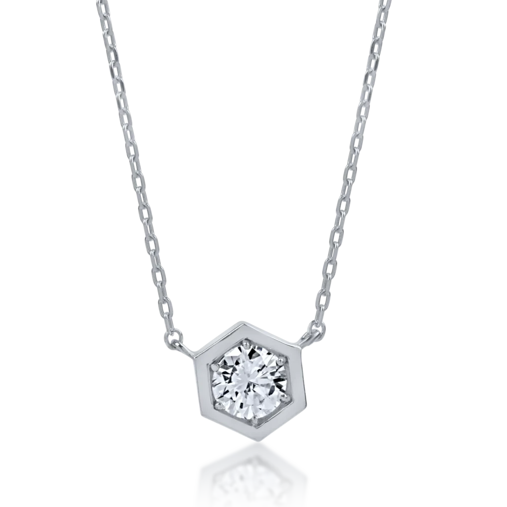 Lant cu pandantiv din aur alb cu diamant de 0.18ct