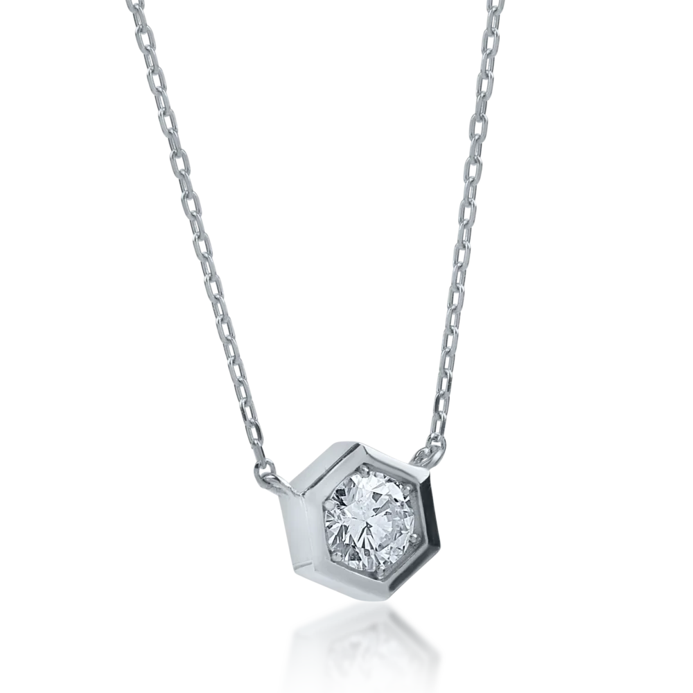 Lant cu pandantiv din aur alb cu diamant de 0.18ct - imagine 2