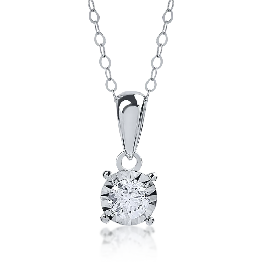 Lant cu pandantiv din aur alb cu diamant de 0.2ct