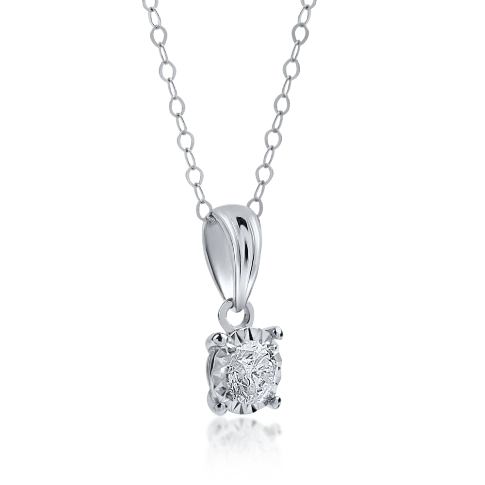 Lant cu pandantiv din aur alb cu diamant de 0.2ct - imagine 2