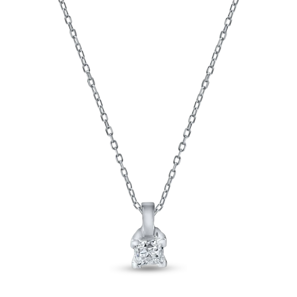 Lant cu pandantiv din aur alb cu diamant princess solitaire de 0.1ct