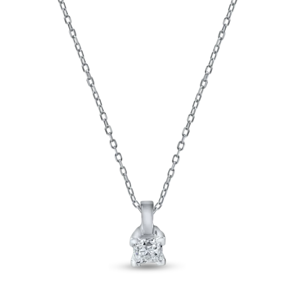 Lant cu pandantiv din aur alb cu diamant princess solitaire de 0.1ct