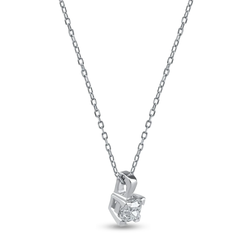 Lant cu pandantiv din aur alb cu diamant princess solitaire de 0.1ct - imagine 2