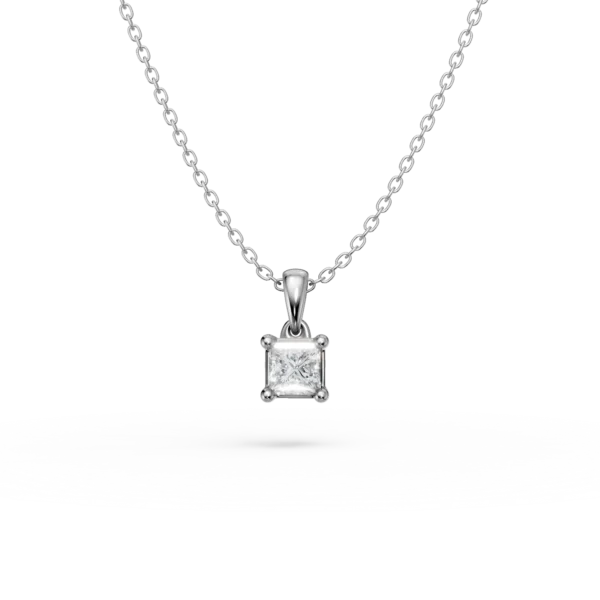 Lant cu pandantiv din aur alb cu diamant princess solitaire de 0.1ct
