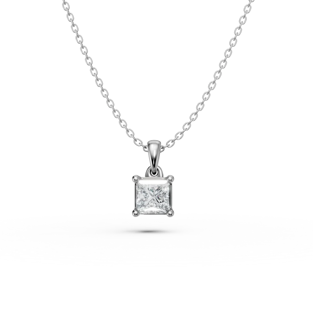 Lant cu pandantiv din aur alb cu diamant princess solitaire de 0.3ct