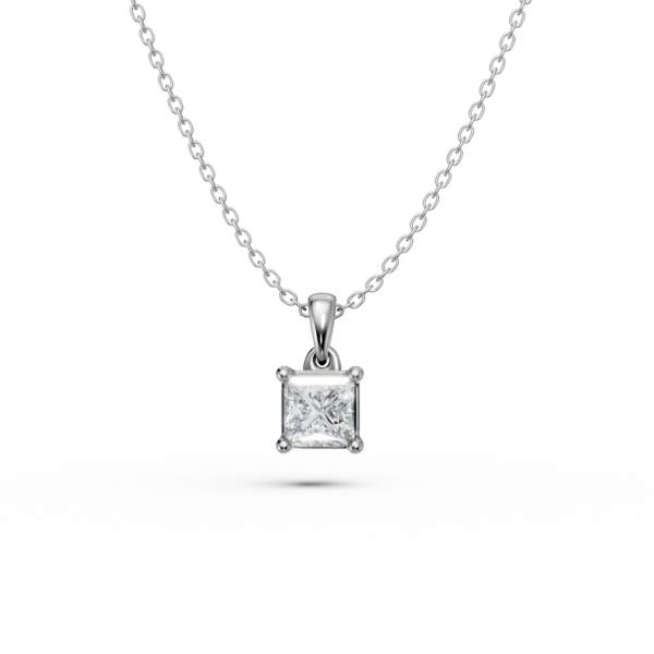 Lant cu pandantiv din aur alb cu diamant princess solitaire de 0.3ct