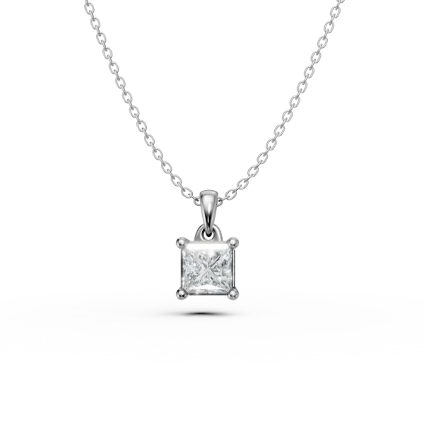 Lant cu pandantiv din aur alb cu diamant princess solitaire de 0.4ct