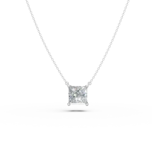 Lant cu pandantiv din aur alb cu diamant princess solitaire de 1ct creat in laborator