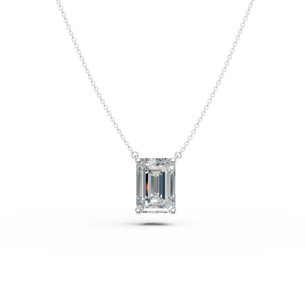 Lant cu pandantiv din aur alb cu diamant emerald solitaire de 1ct creat in laborator