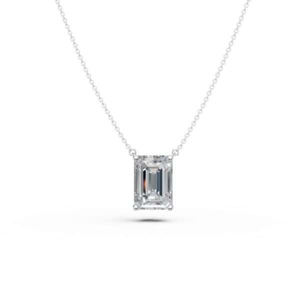 Lant cu pandantiv din aur alb cu diamant emerald solitaire de 1ct creat in laborator