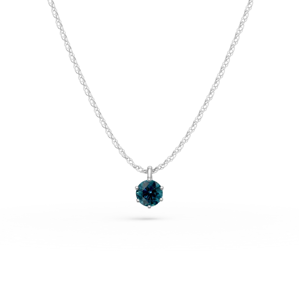 Lant cu pandantiv din aur alb cu diamante albastre de 0.3ct