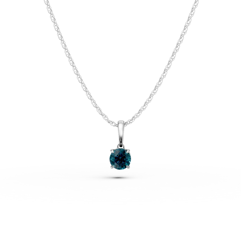 Lant cu pandantiv din aur alb cu diamante albastre si incolore de 0.3ct