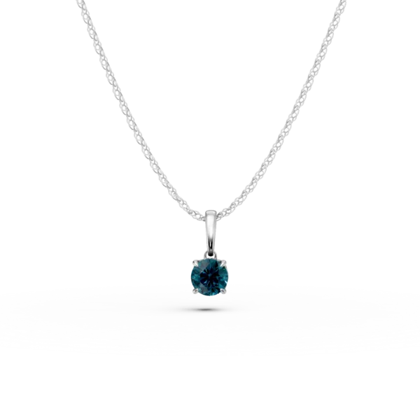 Lant cu pandantiv din aur alb cu diamante albastre si incolore de 0.3ct