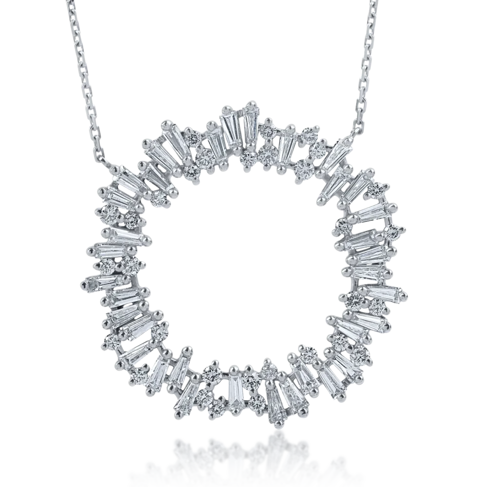 Lant cu pandantiv din aur alb cu diamante baguette de 0.217ct