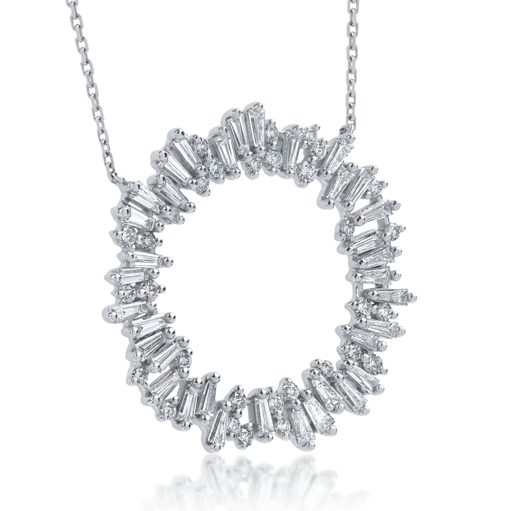 Lant cu pandantiv din aur alb cu diamante baguette de 0.217ct - imagine 2