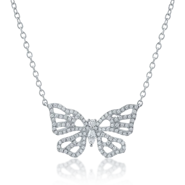 Lant cu pandantiv din aur alb cu diamante marquise si rotunde de 0.3ct