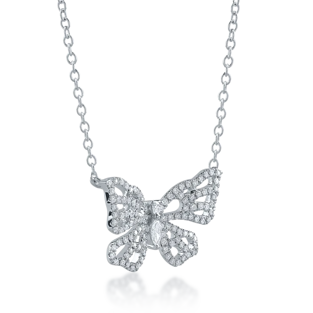 Lant cu pandantiv din aur alb cu diamante marquise si rotunde de 0.3ct - imagine 2