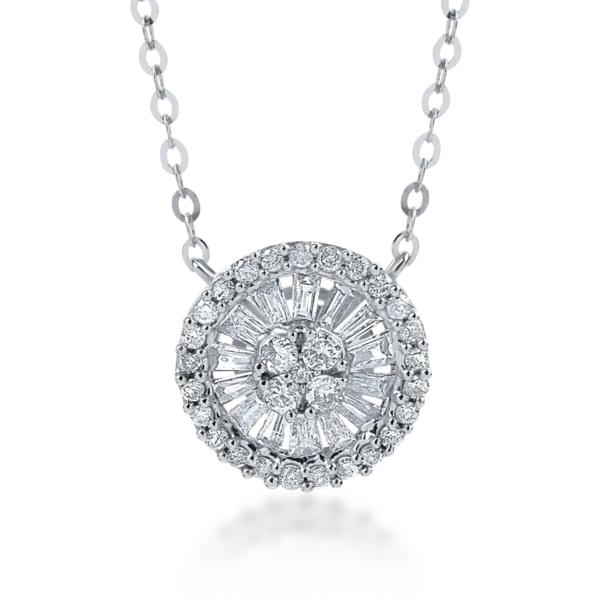 Lant cu pandantiv din aur alb cu diamante baguette de 0.32ct