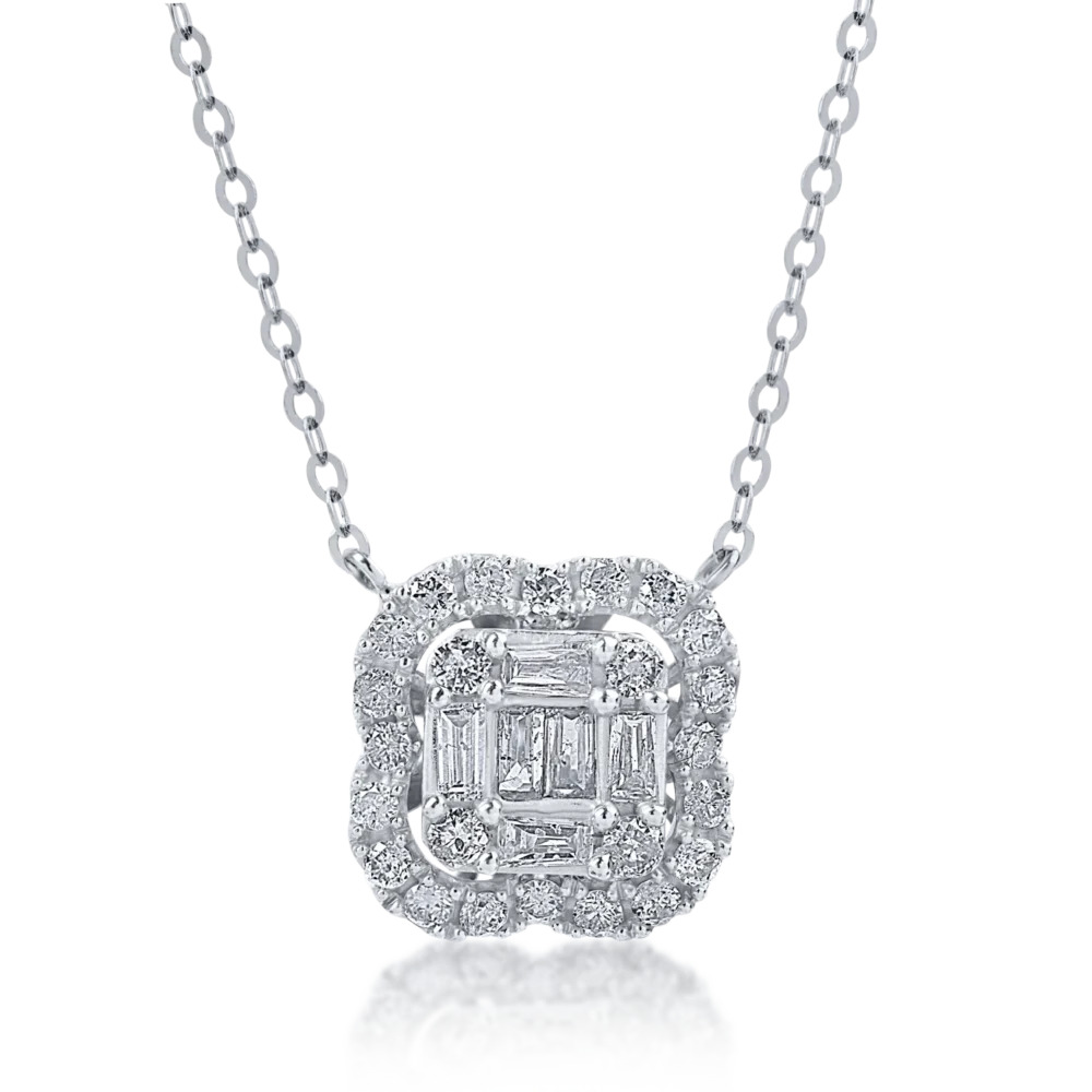 Lant cu pandantiv din aur alb cu diamante baguette de 0.42ct