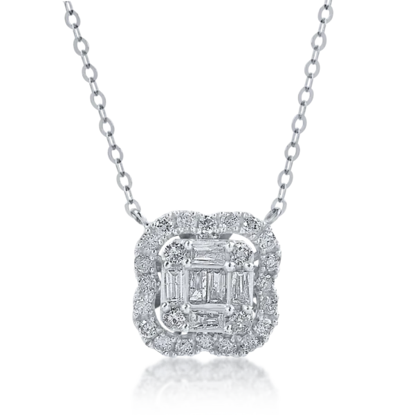 Lant cu pandantiv din aur alb cu diamante baguette de 0.42ct