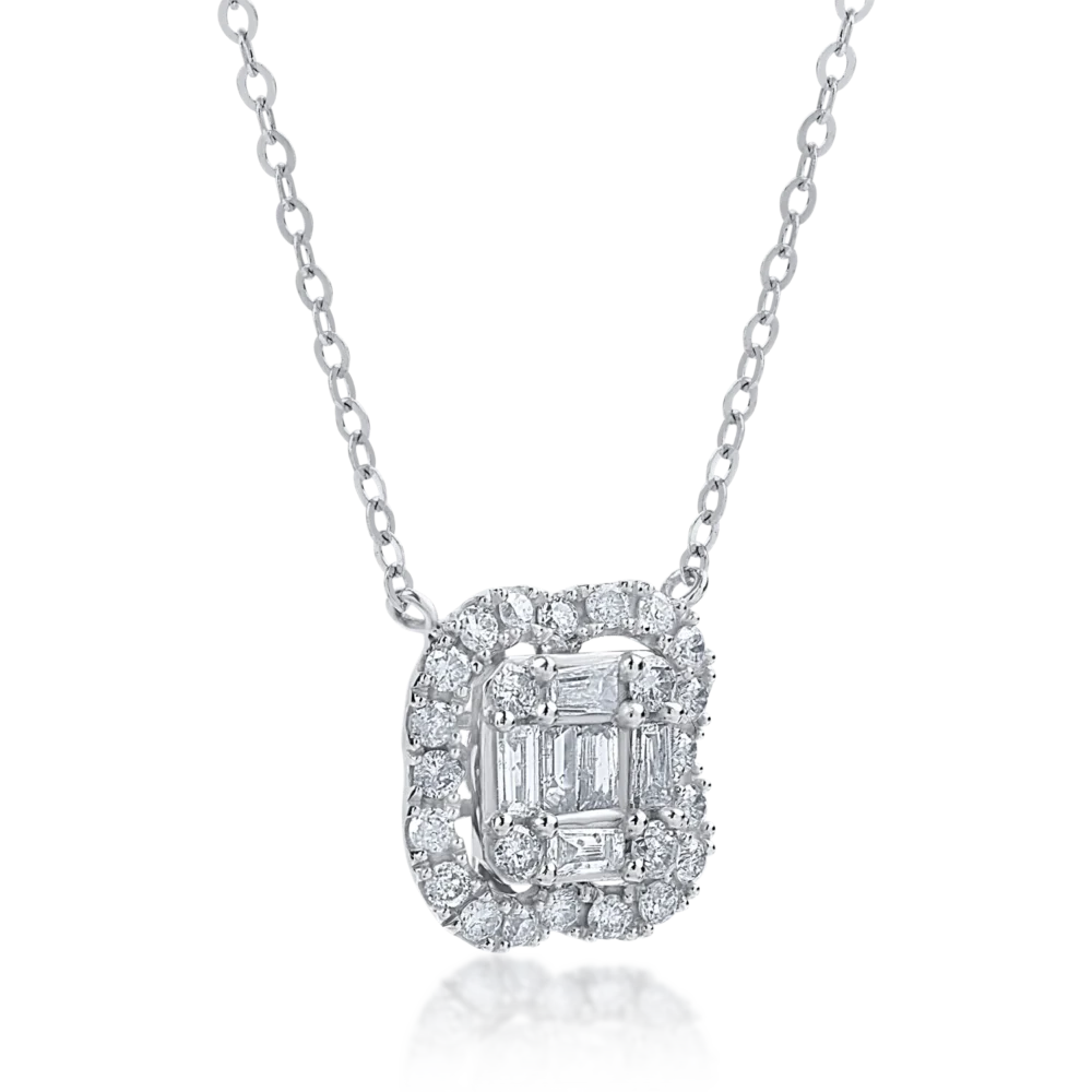 Lant cu pandantiv din aur alb cu diamante baguette de 0.42ct - imagine 2