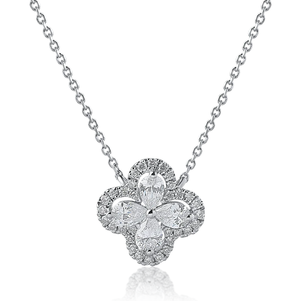 Lant cu pandantiv din aur alb cu diamante pear si rotunde de 0.44ct