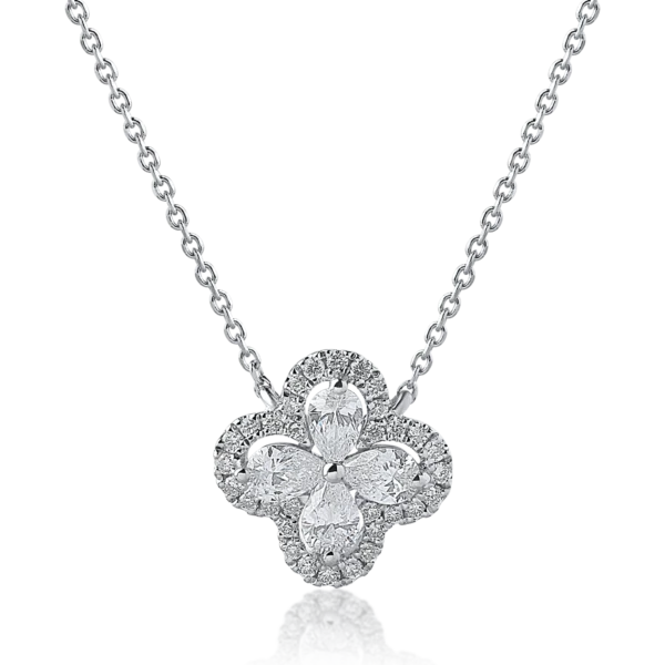 Lant cu pandantiv din aur alb cu diamante pear si rotunde de 0.44ct