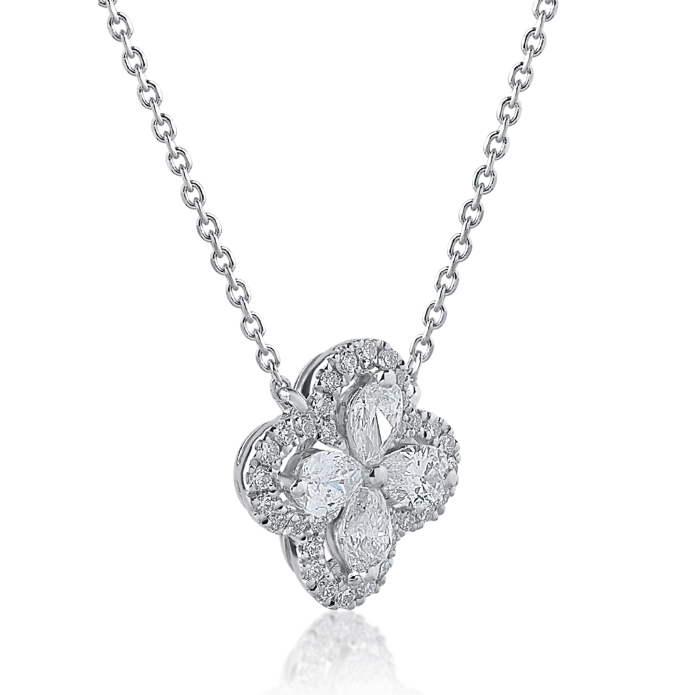 Lant cu pandantiv din aur alb cu diamante pear si rotunde de 0.44ct - imagine 2