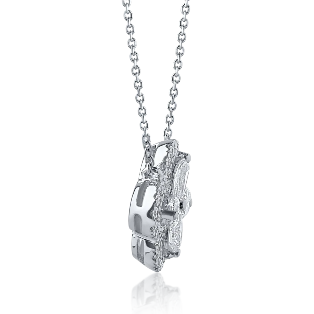 Lant cu pandantiv din aur alb cu diamante pear si rotunde de 0.44ct - imagine 3