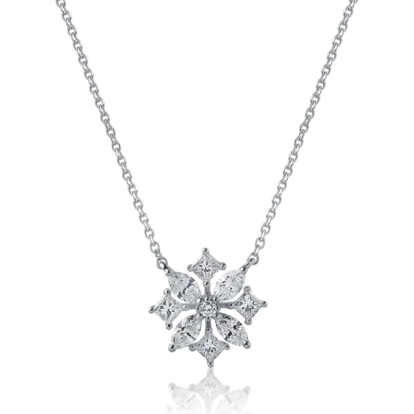 Lant cu pandantiv din aur alb cu diamante princess, marquise si rotunde de 0.5ct