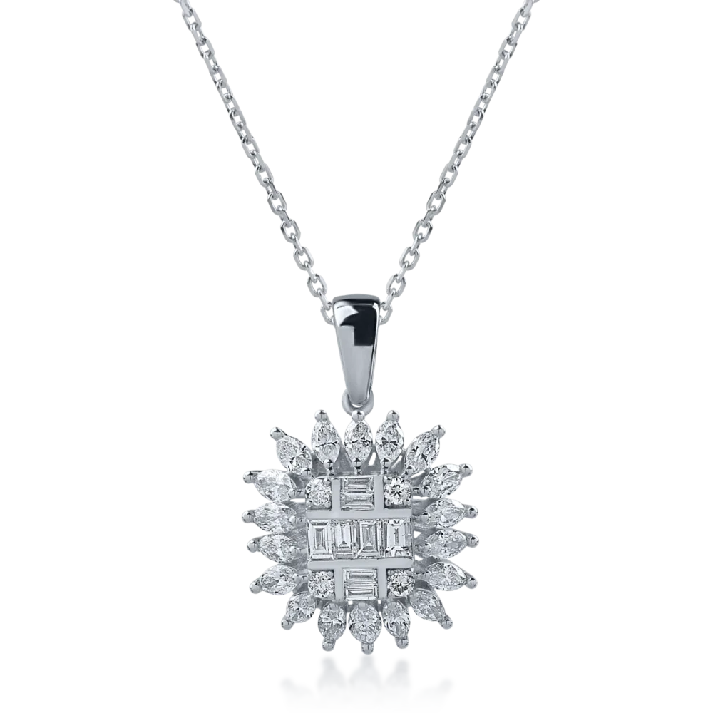 Lant cu pandantiv din aur alb cu diamante baguette si paer de 0.78ct